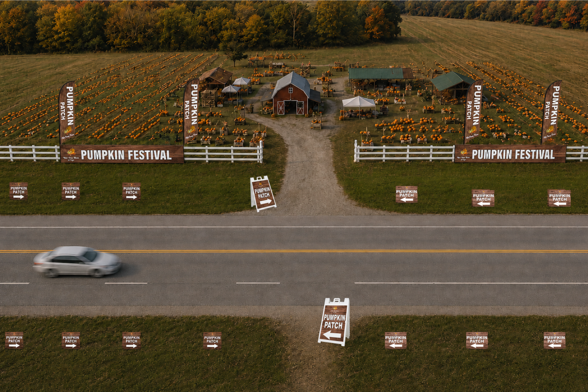 Roadside visibility package B -woodgrain motif - pumpkin patch