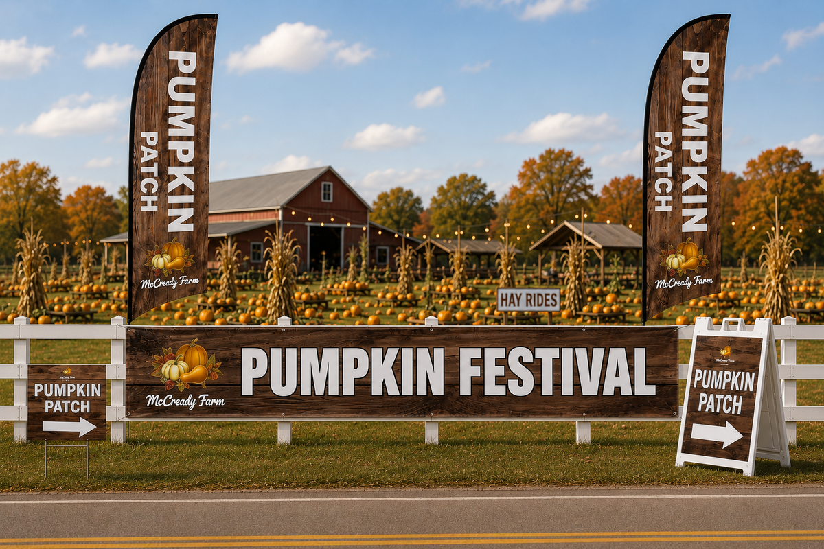 Roadside visibility package A -woodgrain motif - pumpkin patch