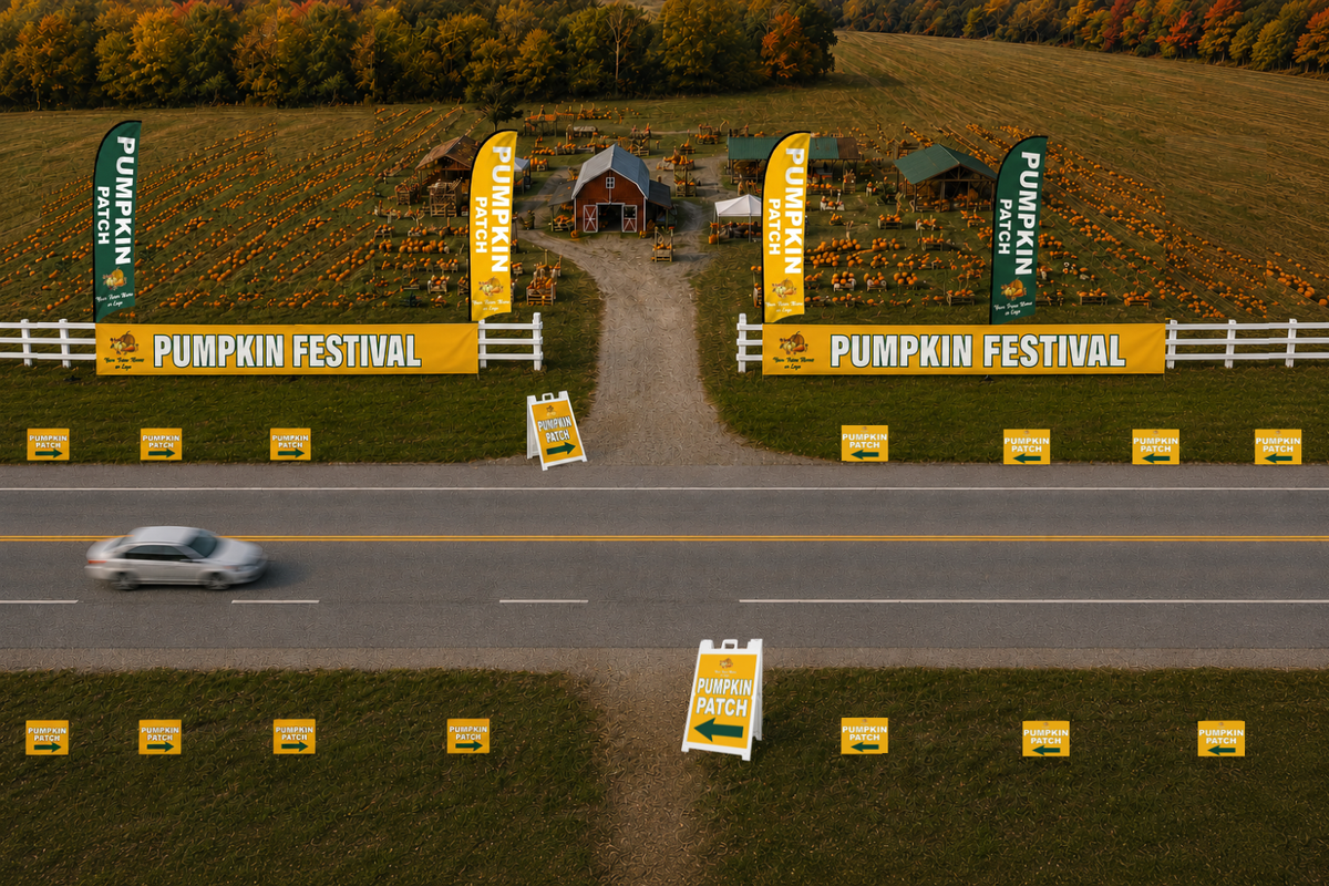 Roadside visibility package B -green and gold motif - pumpkin patch